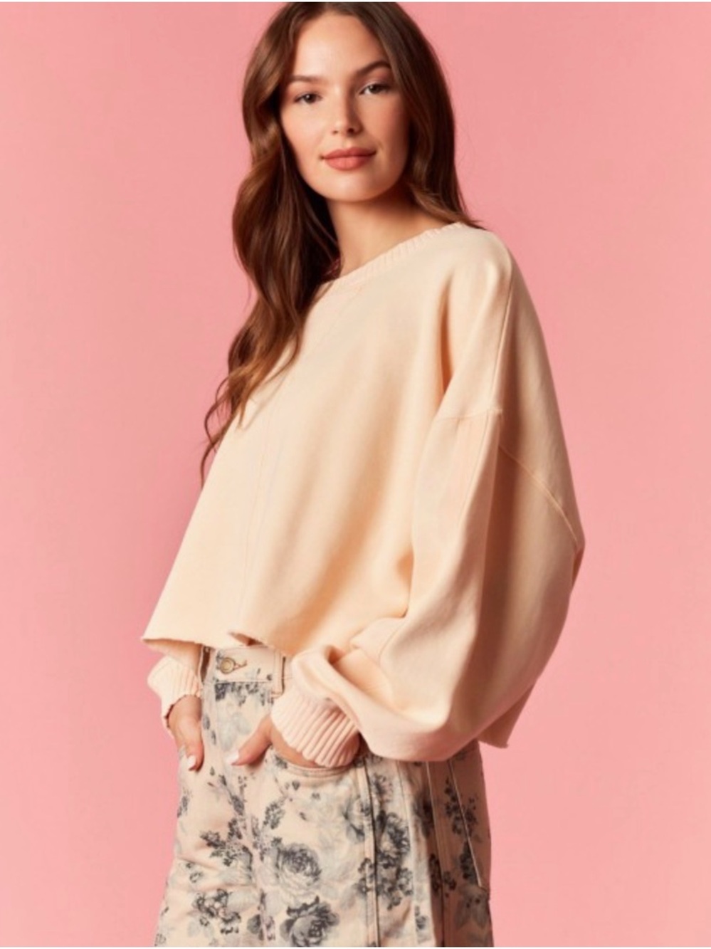 French Terry Crop Sweatshirt - Picture 2 of 3